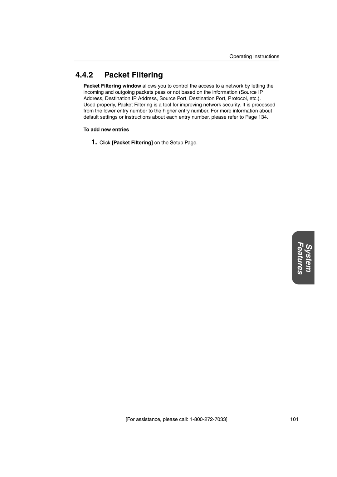 Panasonic KX-HGW600 manual Packet Filtering, To add new entries 