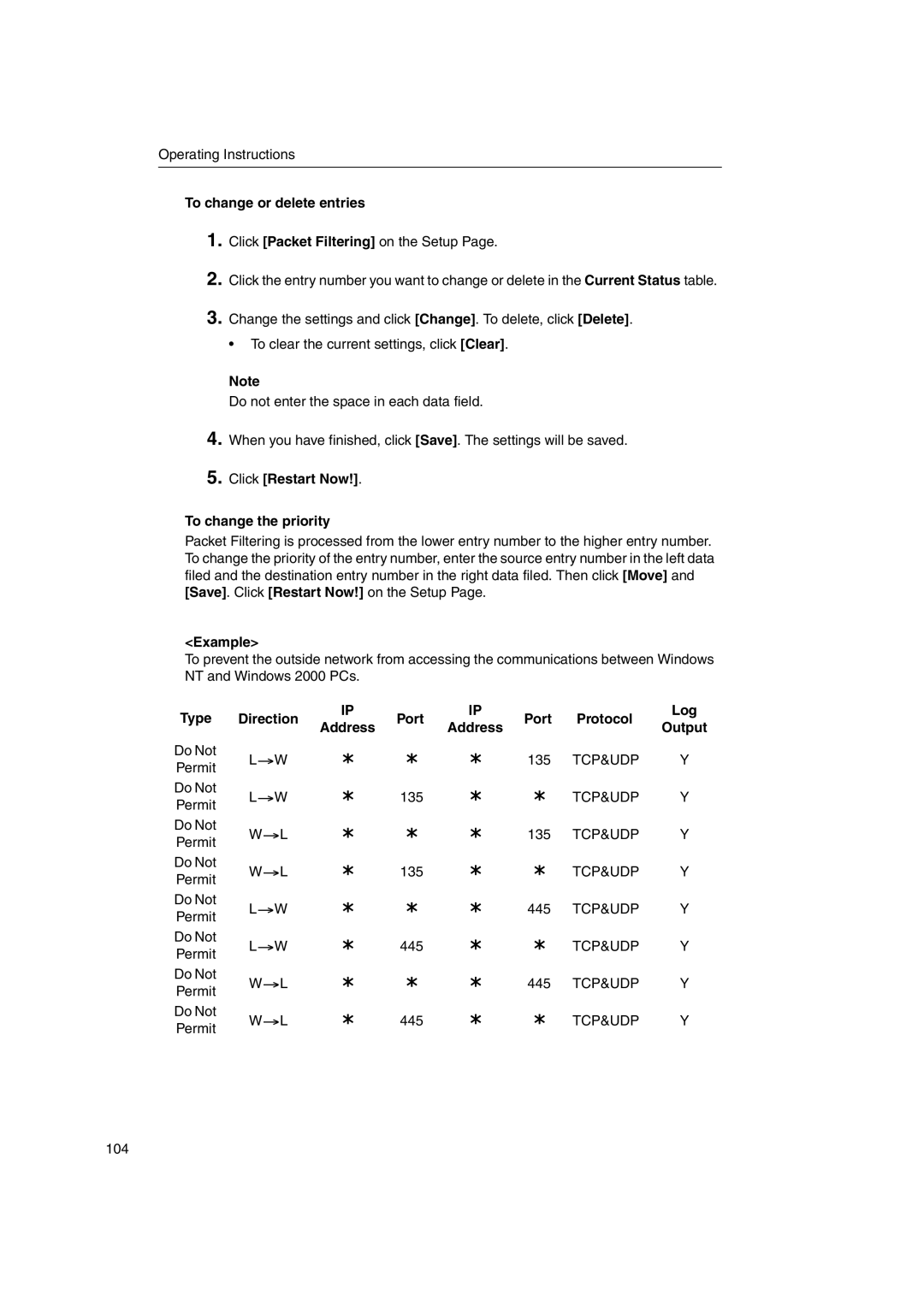 Panasonic KX-HGW600 manual To change or delete entries, Click Restart Now To change the priority 