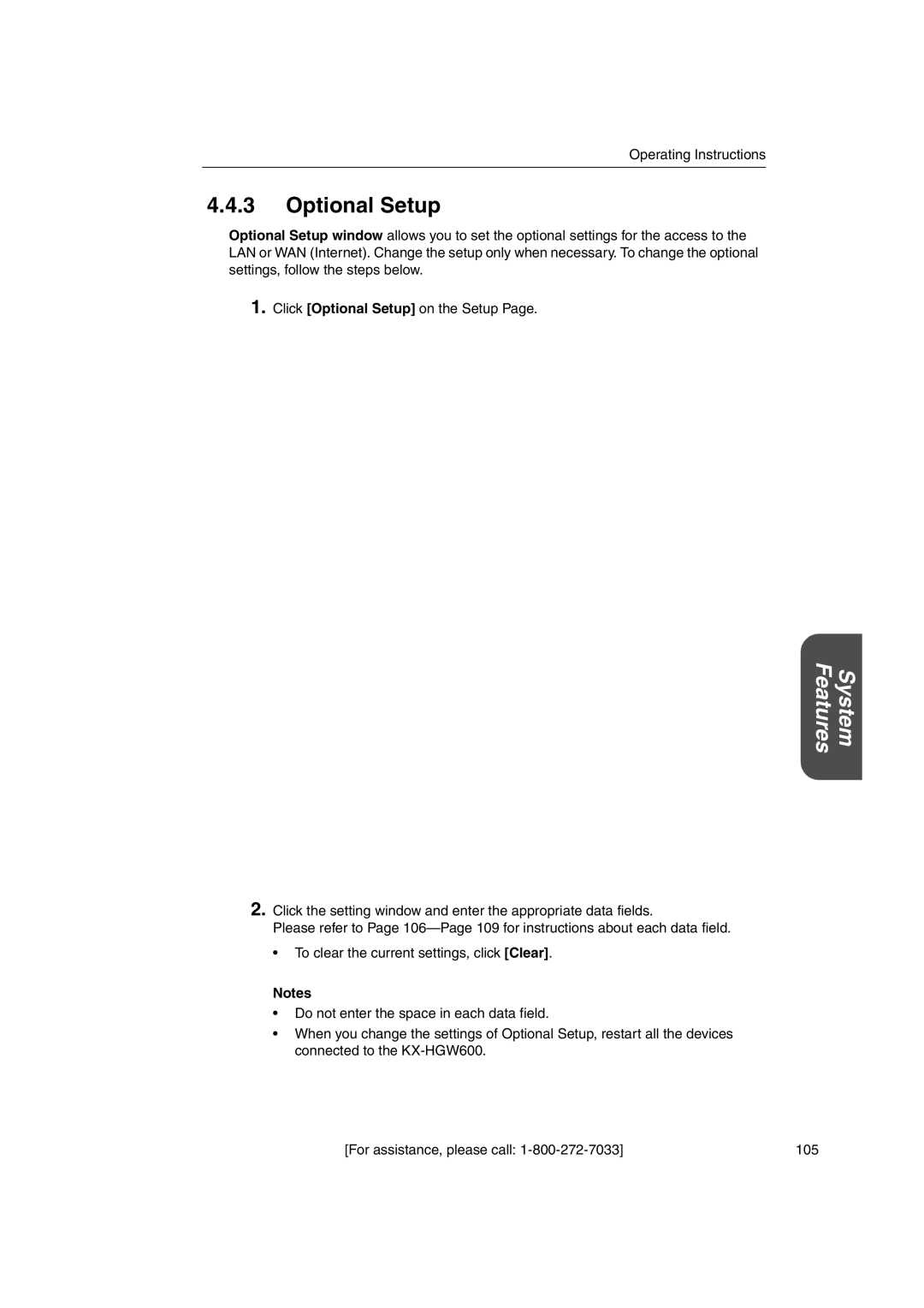 Panasonic KX-HGW600 manual Optional Setup 