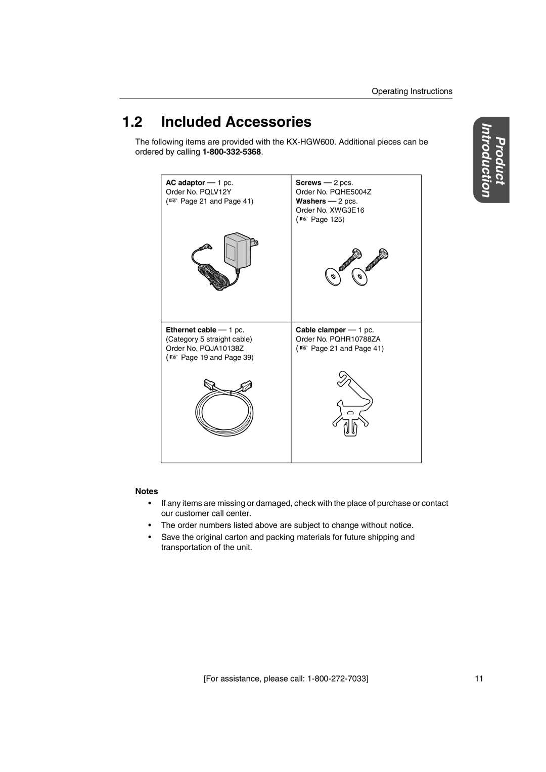 Panasonic KX-HGW600 manual Included Accessories 