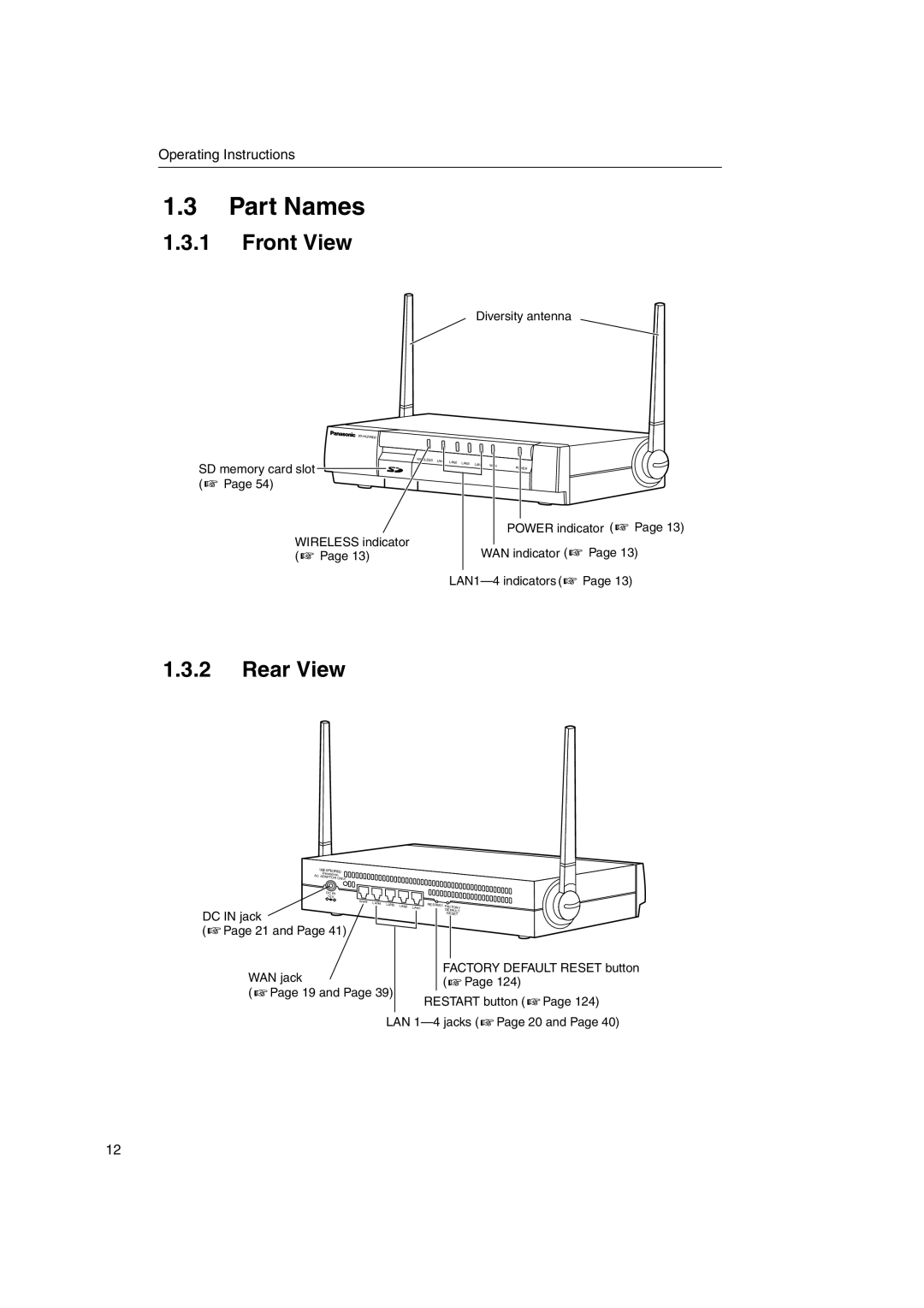 Panasonic KX-HGW600 manual Part Names, Front View, Rear View 