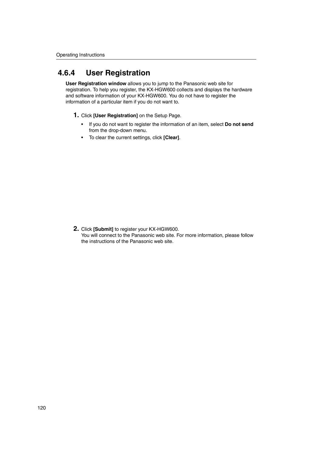 Panasonic KX-HGW600 manual User Registration 