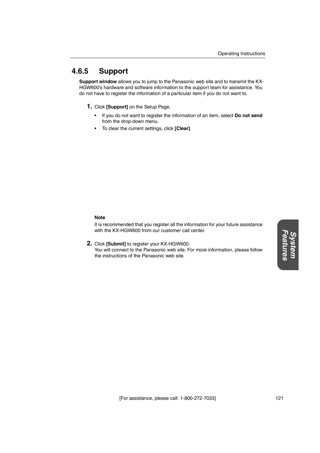 Panasonic KX-HGW600 manual Support 