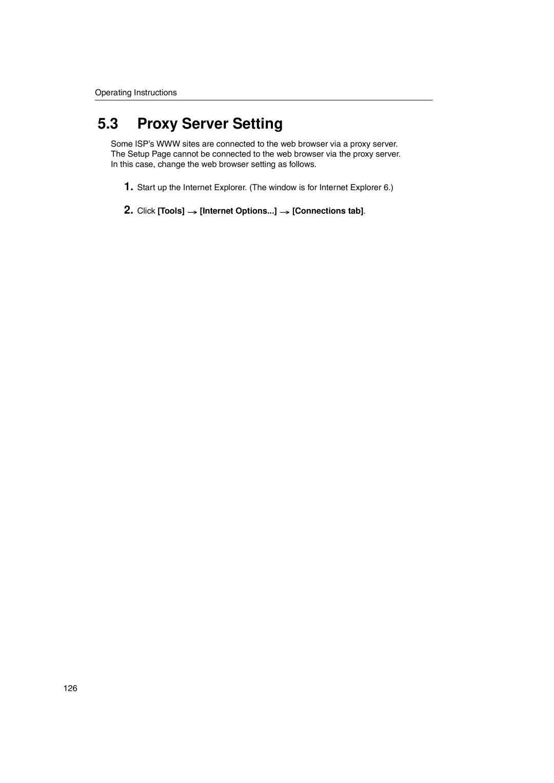 Panasonic KX-HGW600 manual Proxy Server Setting, Click Tools Internet Options... Connections tab 