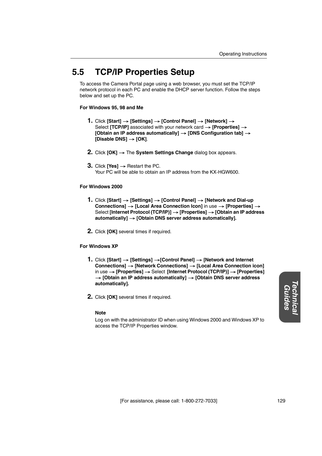 Panasonic KX-HGW600 manual TCP/IP Properties Setup 