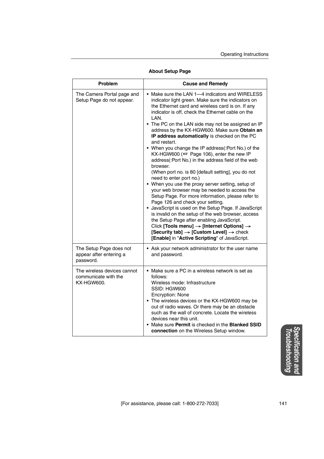 Panasonic KX-HGW600 manual About Setup Problem Cause and Remedy, IP address automatically is checked on the PC 