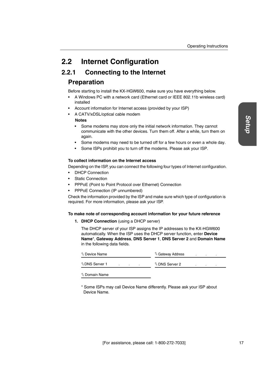 Panasonic KX-HGW600 manual Internet Configuration, Connecting to the Internet Preparation 