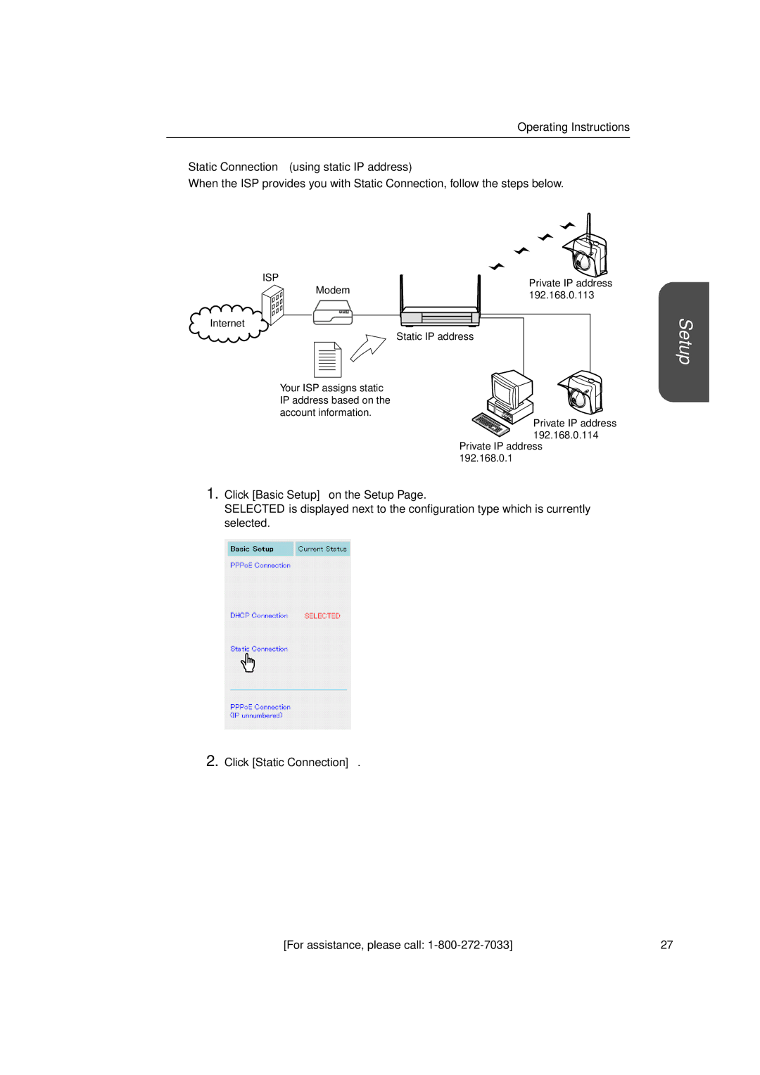 Panasonic KX-HGW600 manual Click Static Connection 