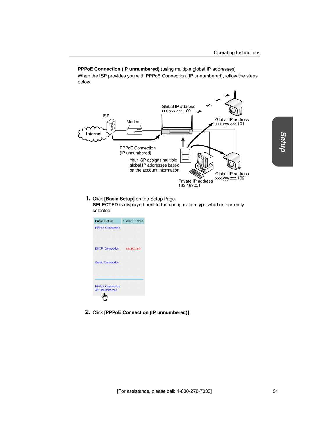 Panasonic KX-HGW600 manual Click PPPoE Connection IP unnumbered 