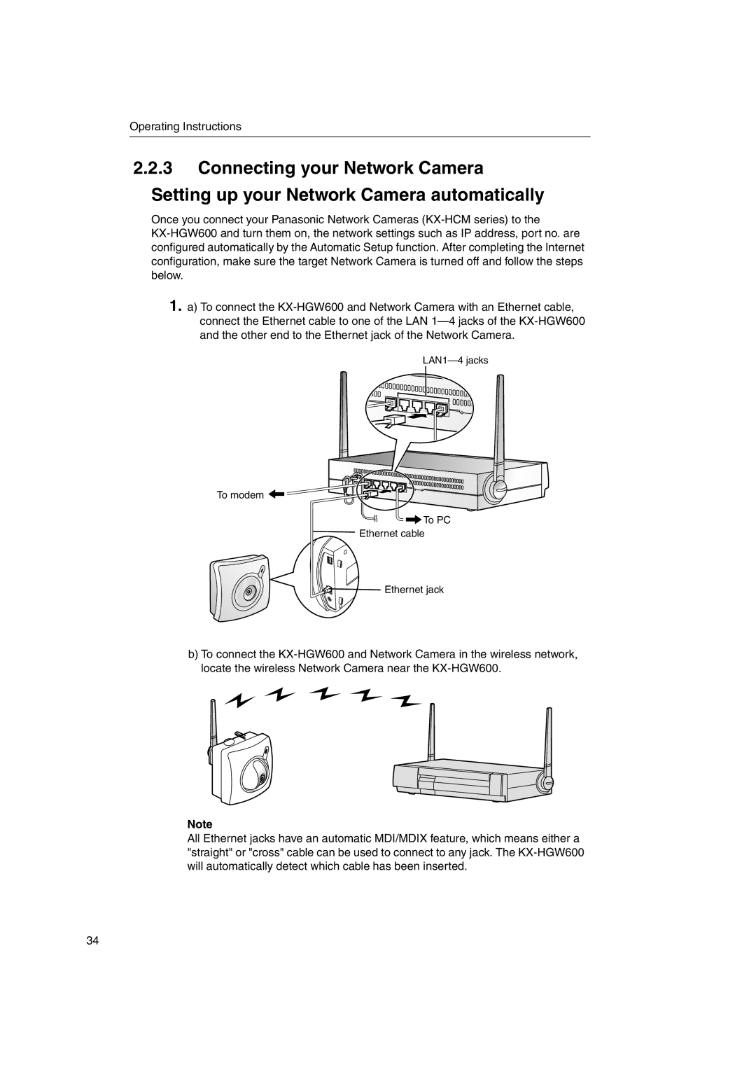 Panasonic KX-HGW600 manual To modem To PC Ethernet cable Ethernet jack 