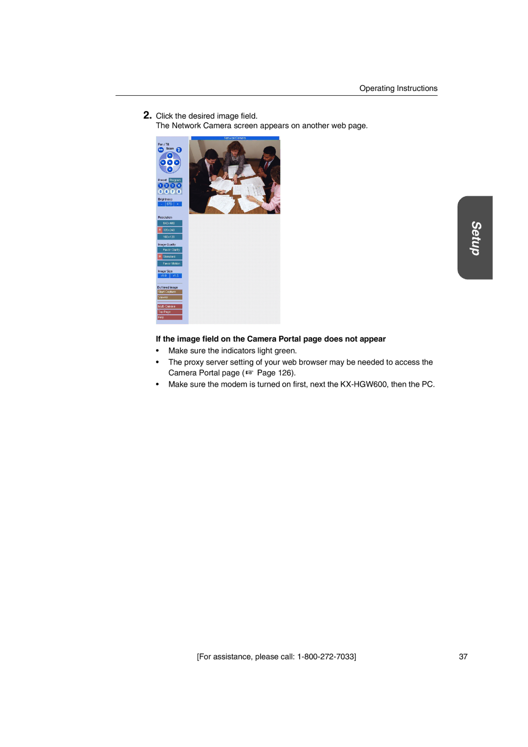 Panasonic KX-HGW600 manual If the image field on the Camera Portal page does not appear 