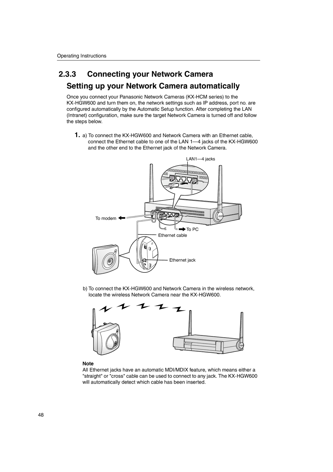 Panasonic KX-HGW600 manual To modem To PC Ethernet cable Ethernet jack 