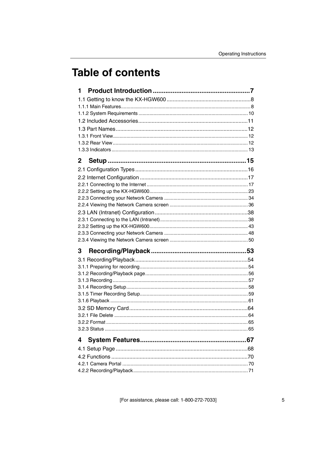 Panasonic KX-HGW600 manual Table of contents 