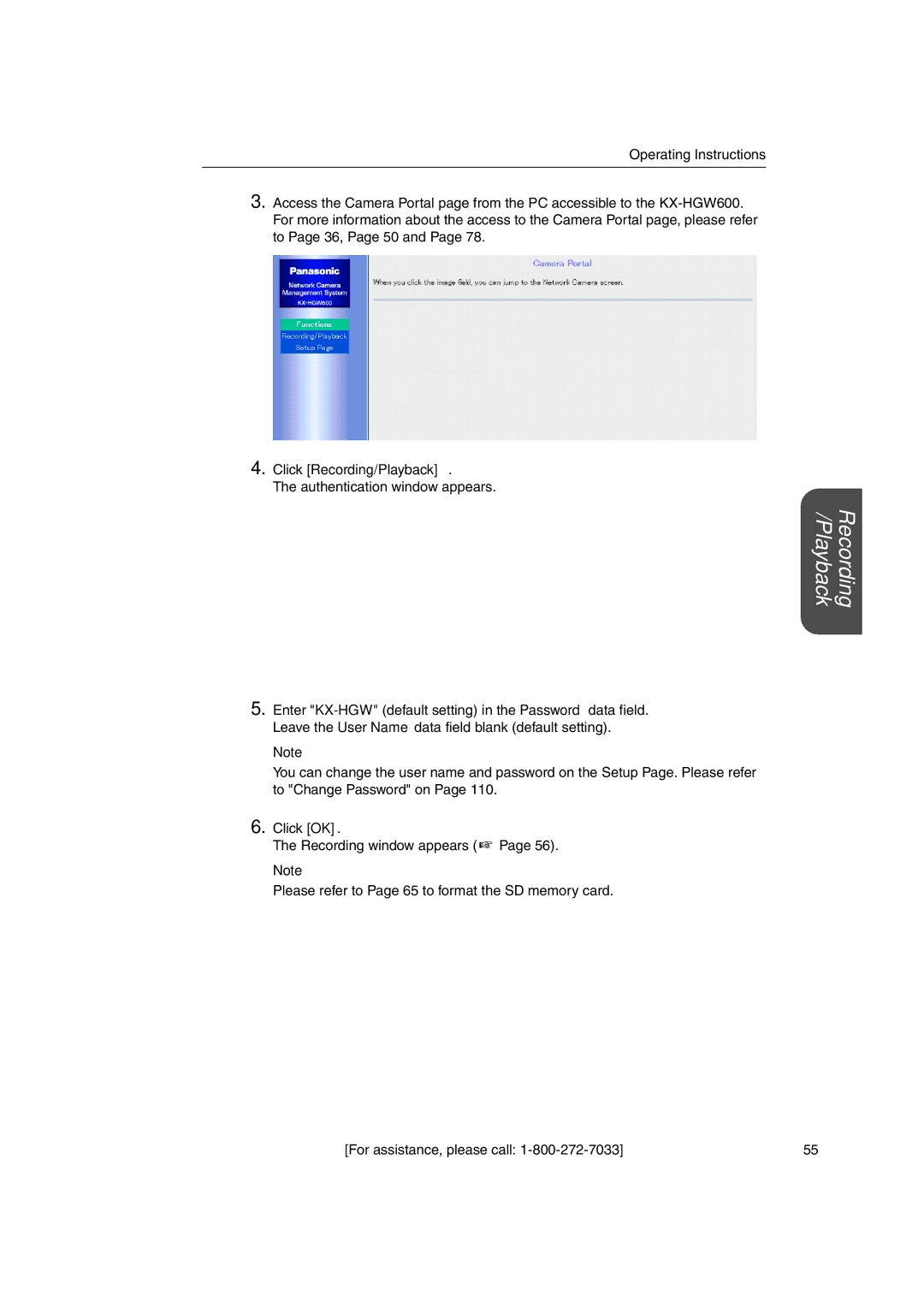 Panasonic KX-HGW600 manual Click Recording/Playback 