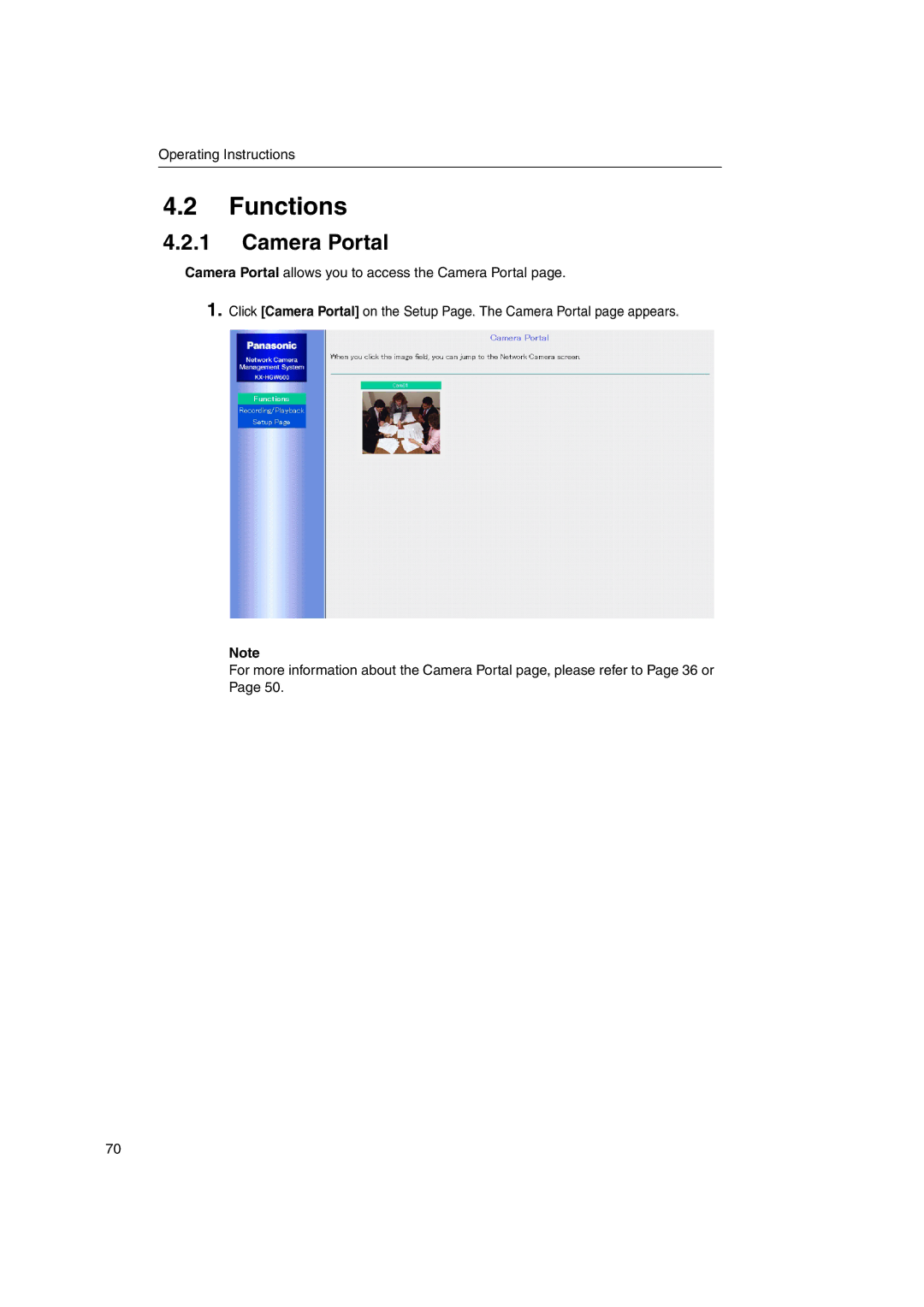 Panasonic KX-HGW600 manual Functions, Camera Portal 