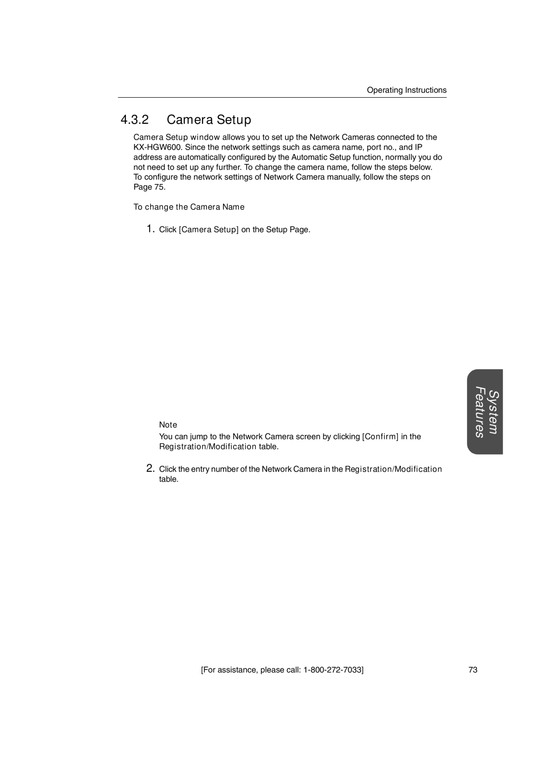 Panasonic KX-HGW600 manual Camera Setup, To change the Camera Name 