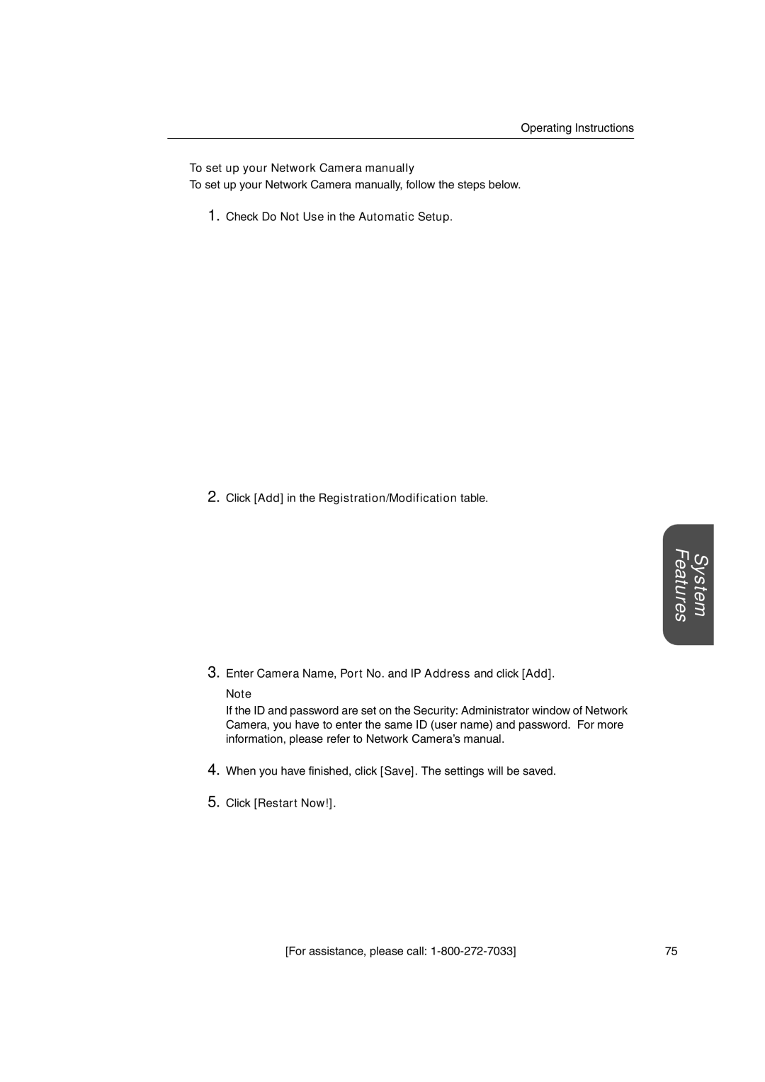 Panasonic KX-HGW600 To set up your Network Camera manually, Enter Camera Name, Port No. and IP Address and click Add 