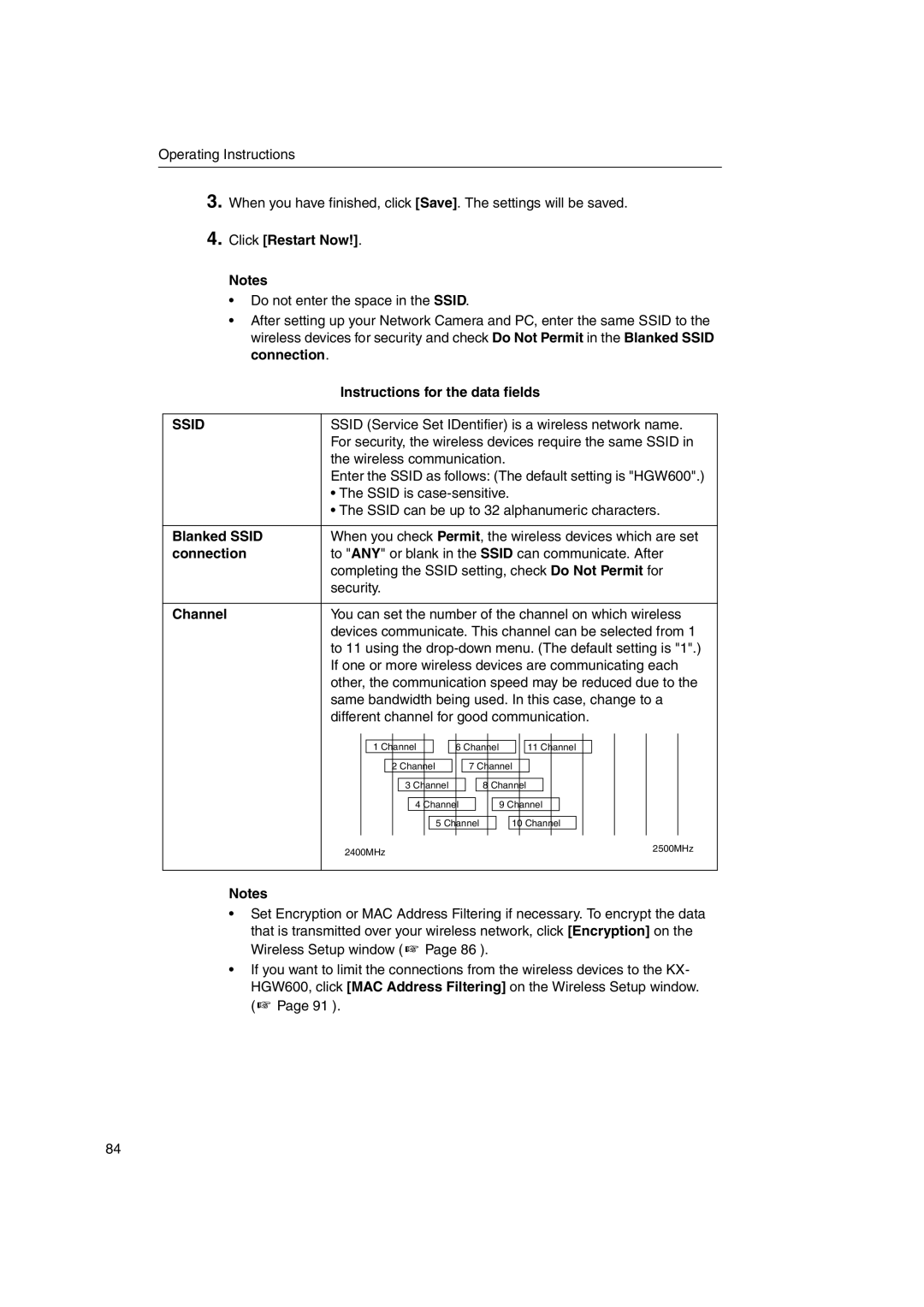 Panasonic KX-HGW600 manual Blanked Ssid, Connection, Channel 