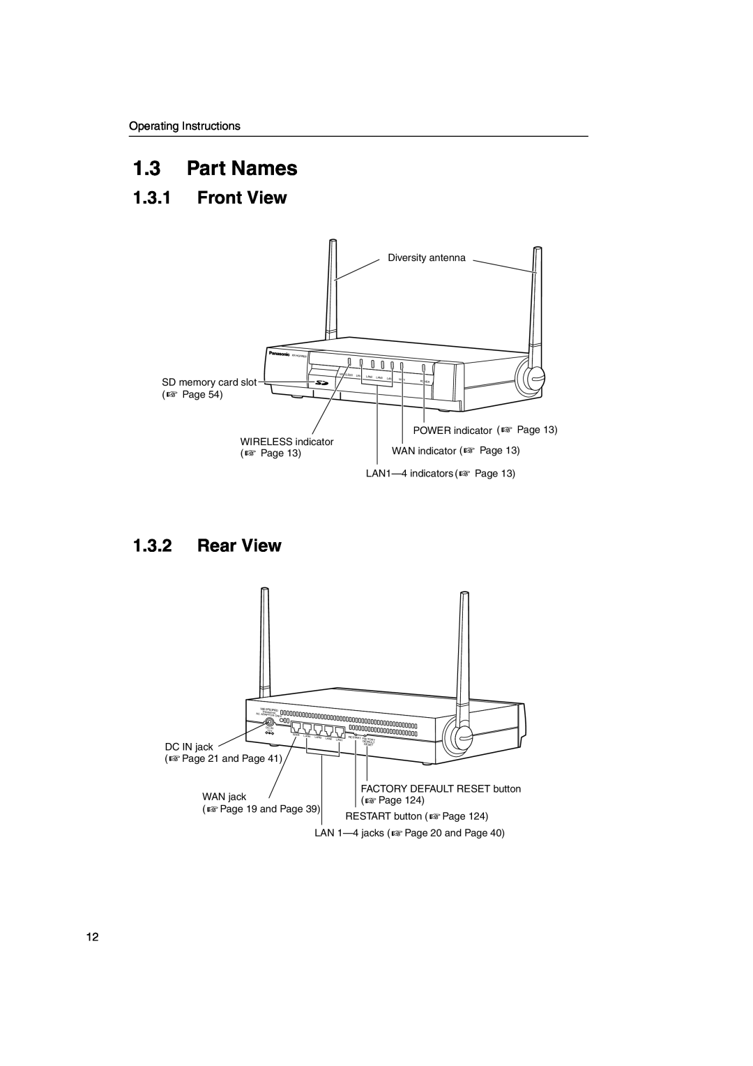 Panasonic KX-HGW600 manual Part Names, Front View, Rear View 
