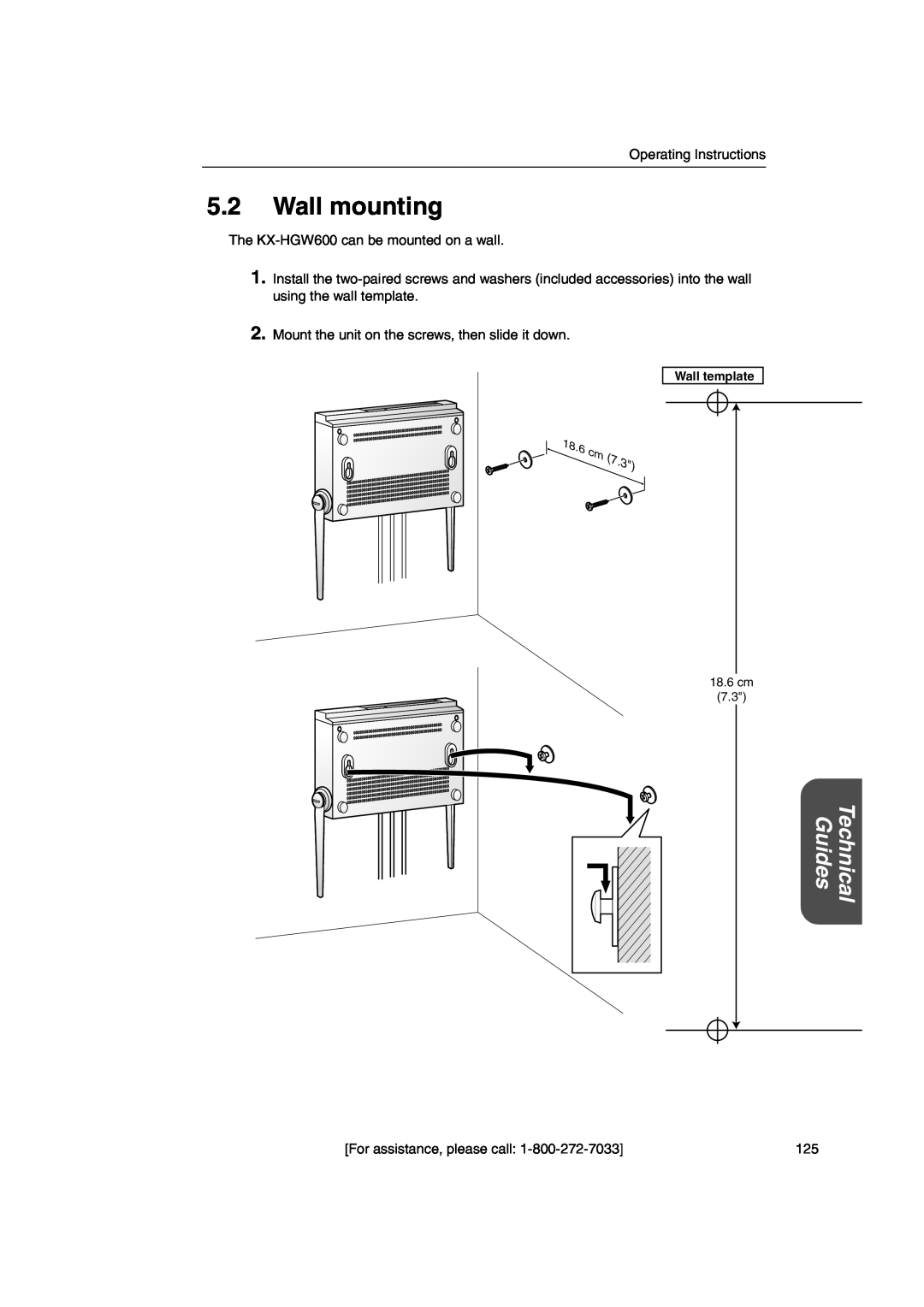 Panasonic KX-HGW600 manual Wall mounting, Guides, Technical, Wall template 