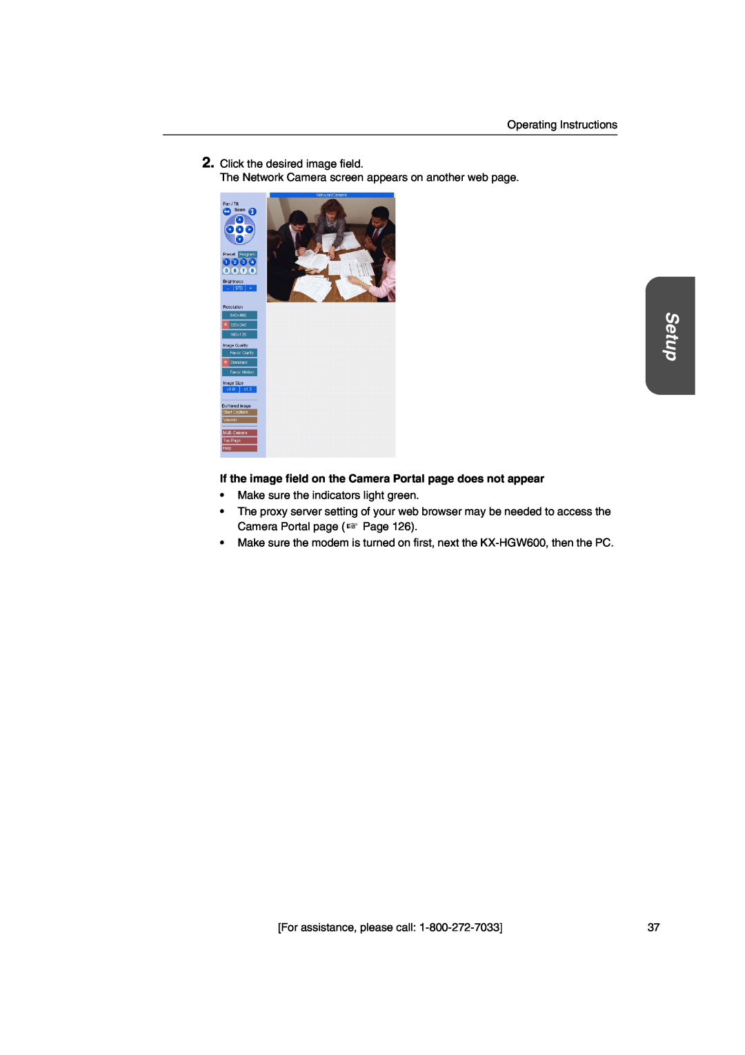 Panasonic KX-HGW600 manual Setup, If the image field on the Camera Portal page does not appear 