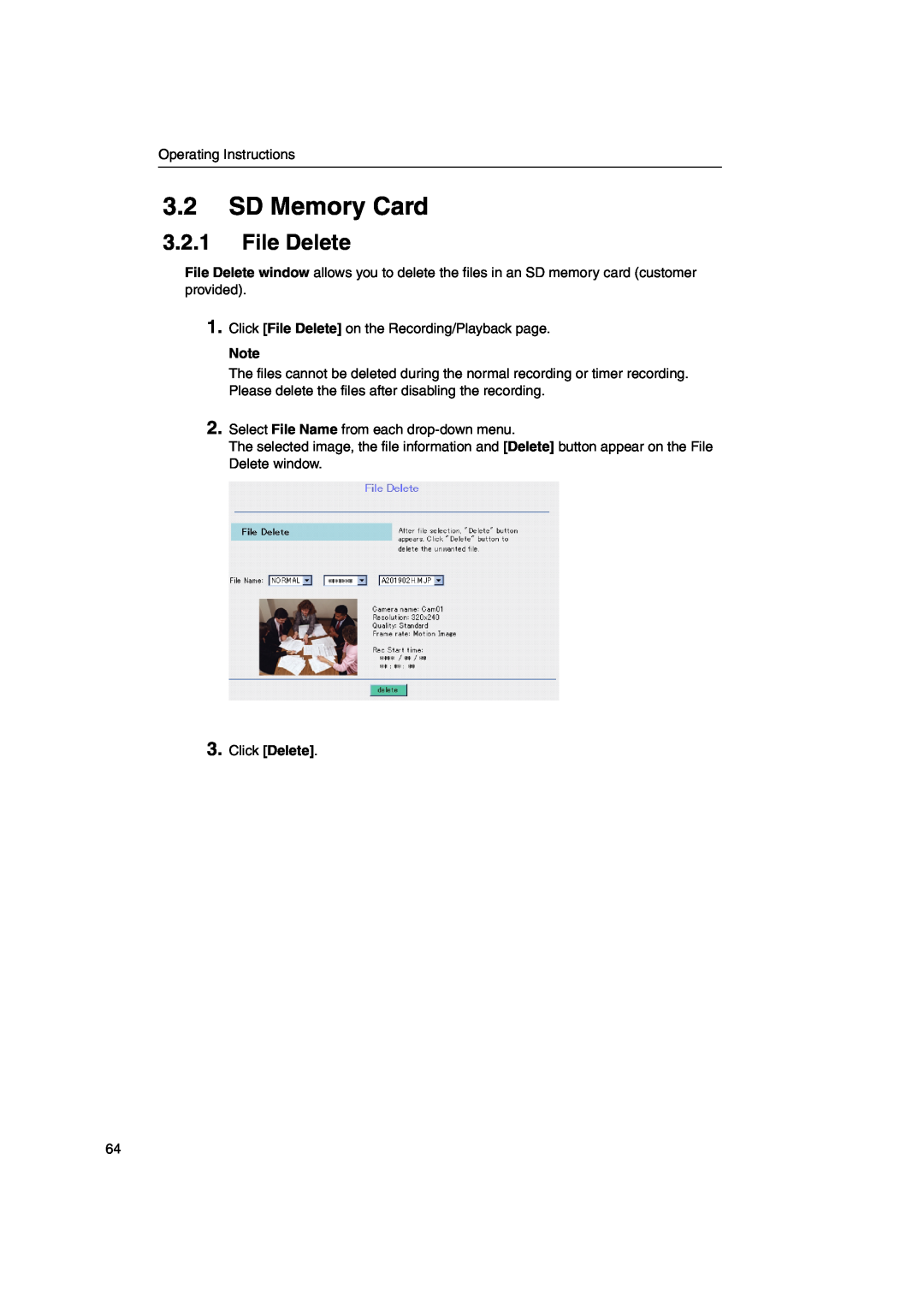 Panasonic KX-HGW600 manual SD Memory Card, File Delete 
