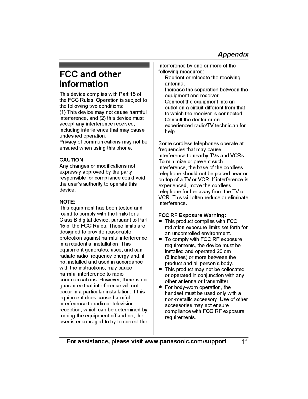 Panasonic KX-HNA101 manual FCC and other information, FCC RF Exposure Warning 