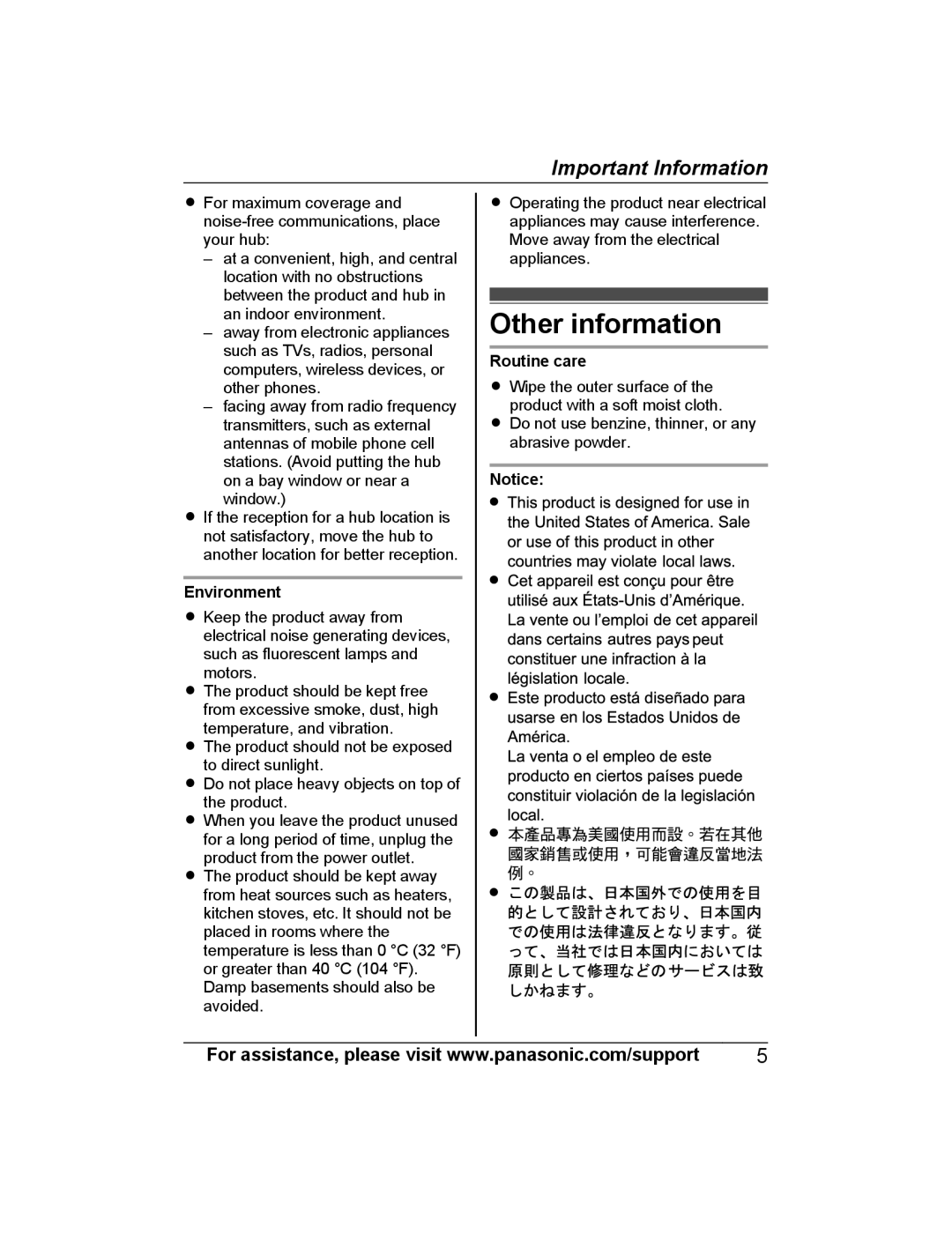 Panasonic KX-HNA101 manual Other information, Environment, Routine care 