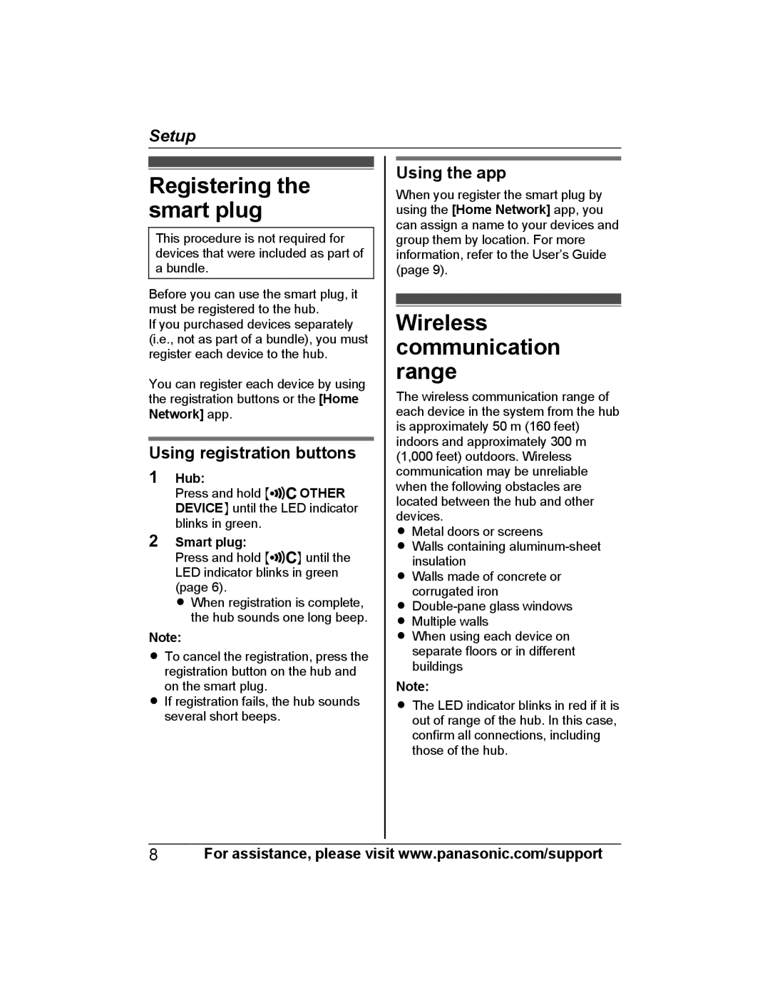 Panasonic KX-HNA101 manual Registering the smart plug, Wireless communication range, Hub, Smart plug 