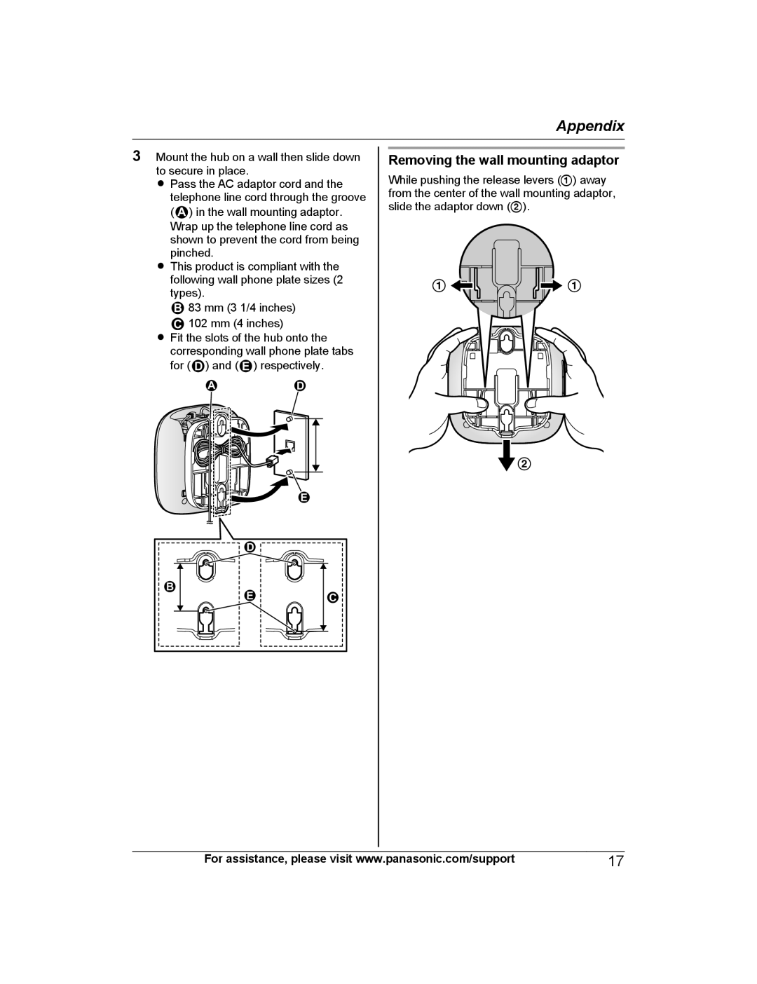 Panasonic KX-HNB600 setup guide Removing the wall mounting adaptor 