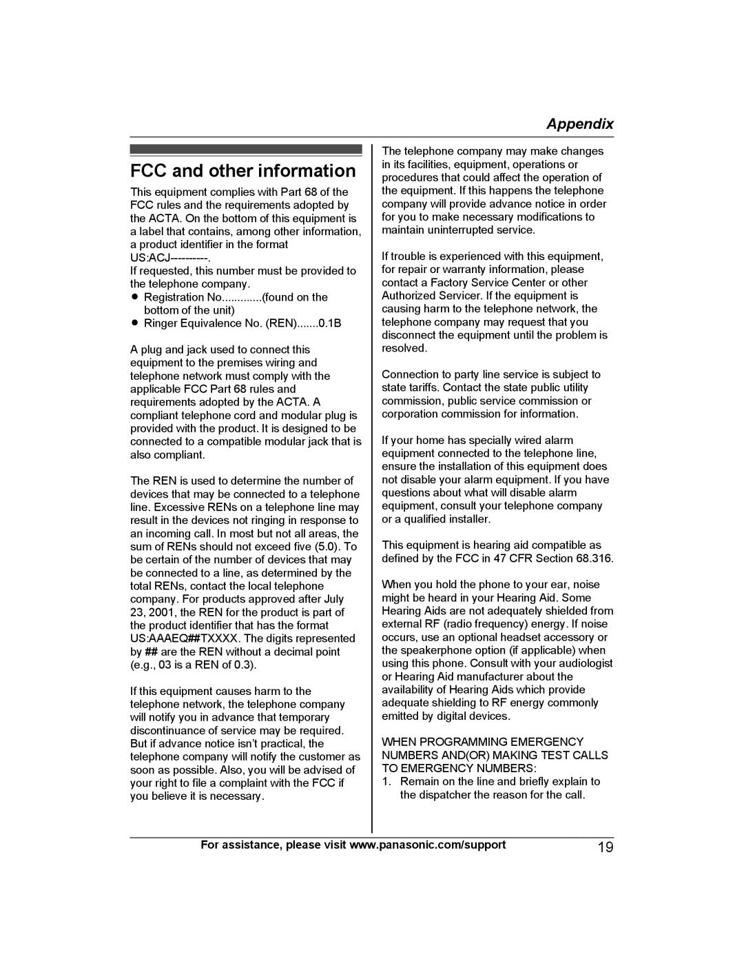 Panasonic KX-HNB600 setup guide FCC and other information 