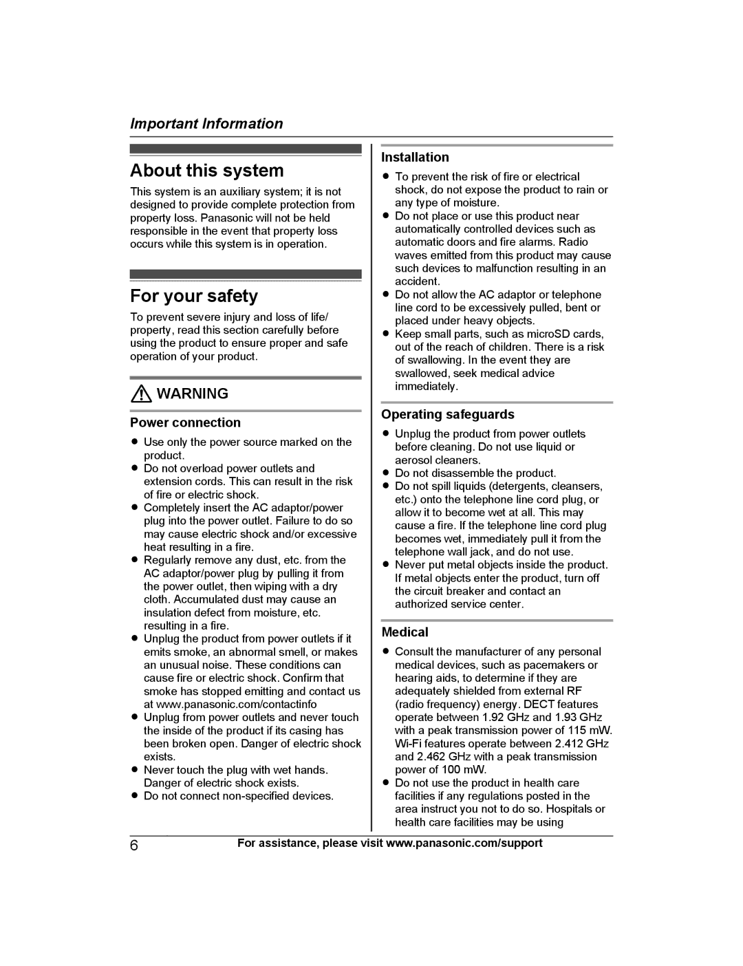 Panasonic KX-HNB600 setup guide About this system, For your safety 