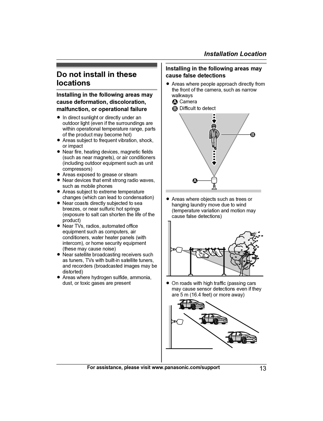 Panasonic KX-HNC600 manual Do not install in these locations, Installing in the following areas may cause false detections 