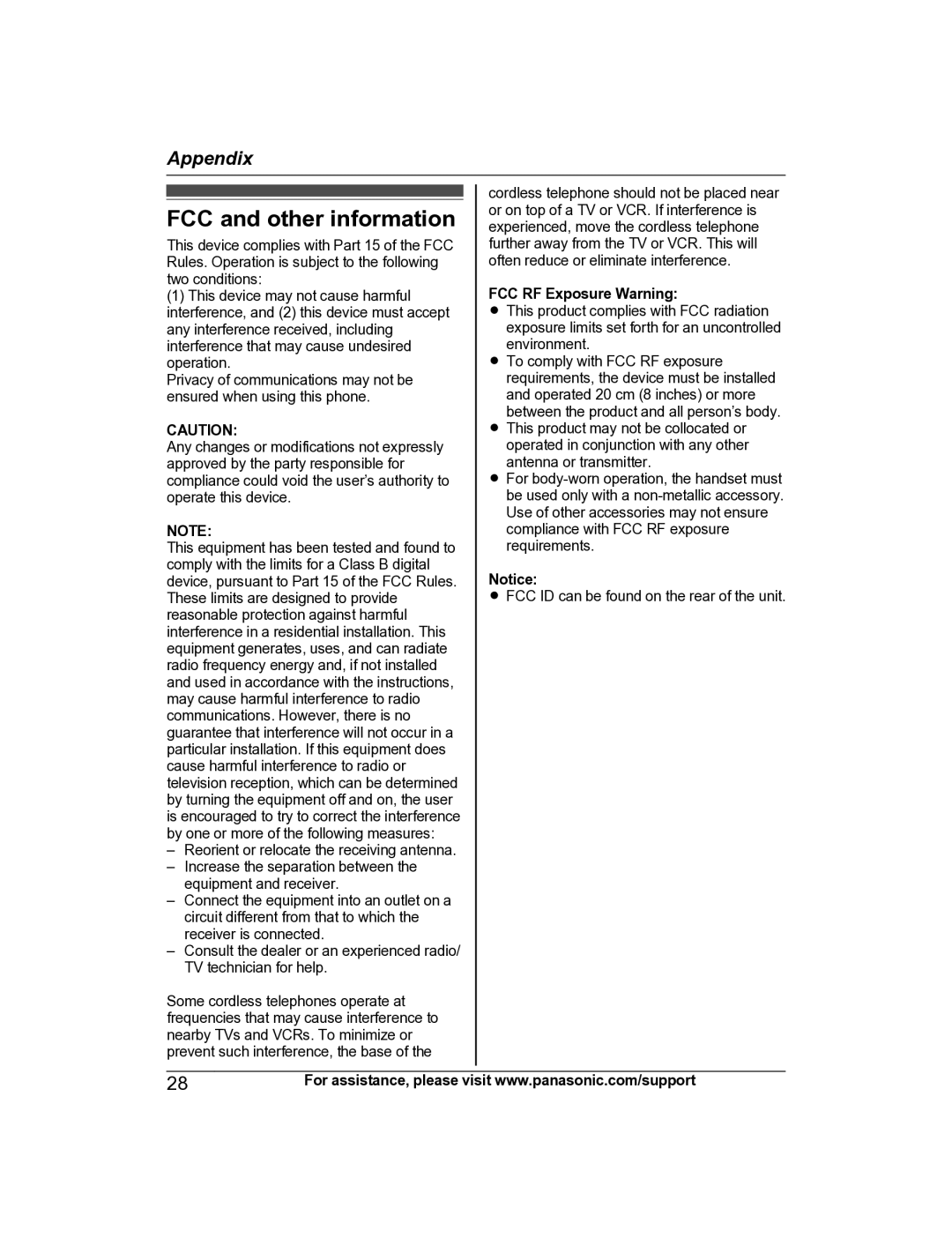 Panasonic KX-HNC600 manual FCC and other information, FCC RF Exposure Warning 