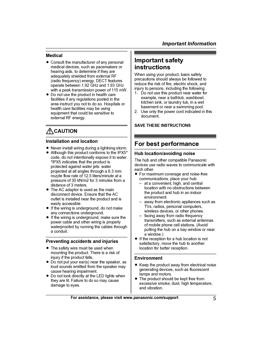 Panasonic KX-HNC600 manual Important safety instructions, For best performance 