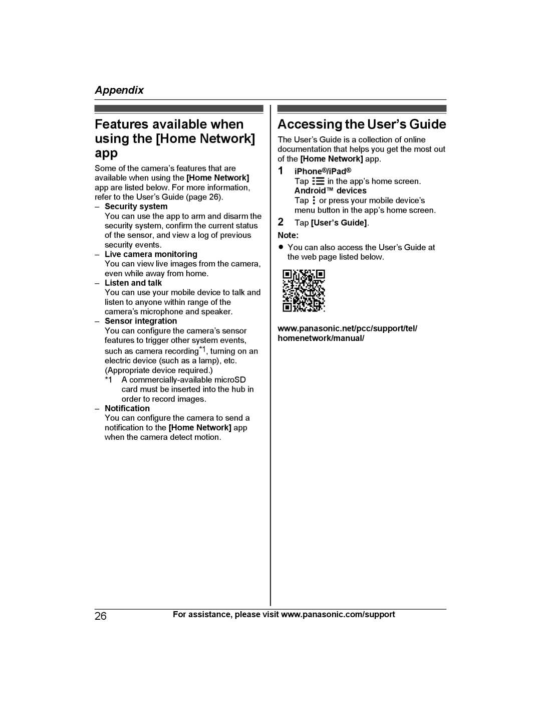 Panasonic KX-HNC600 manual Accessing the User’s Guide, Appendix 