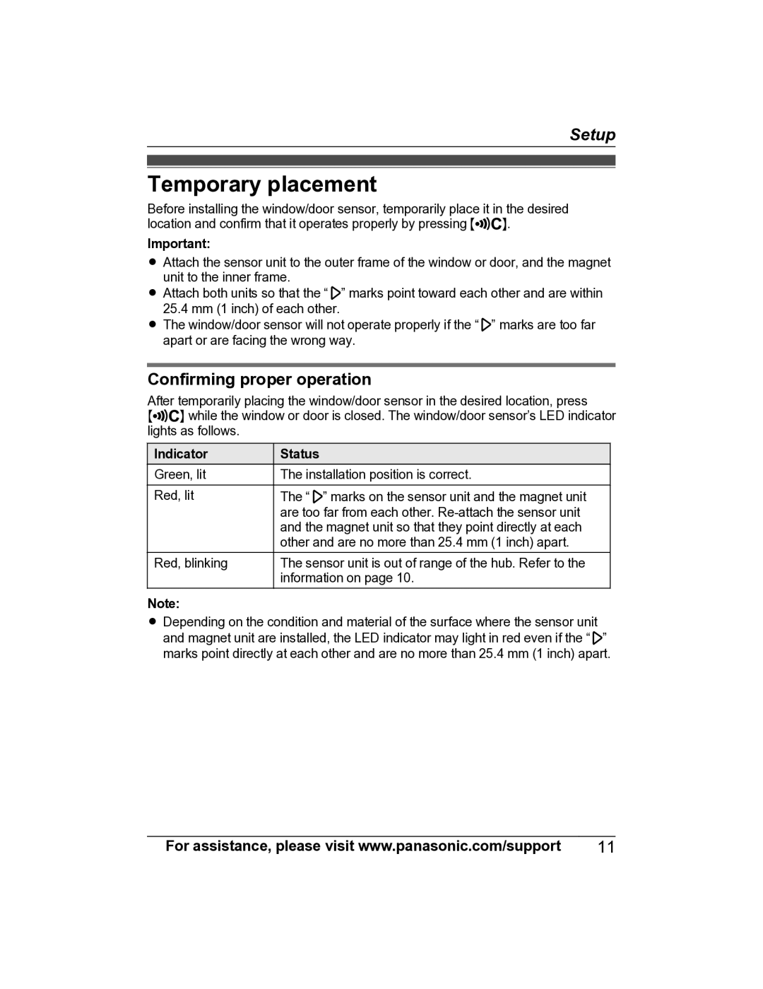 Panasonic KX-HNS101 manual Temporary placement, Confirming proper operation, Indicator 