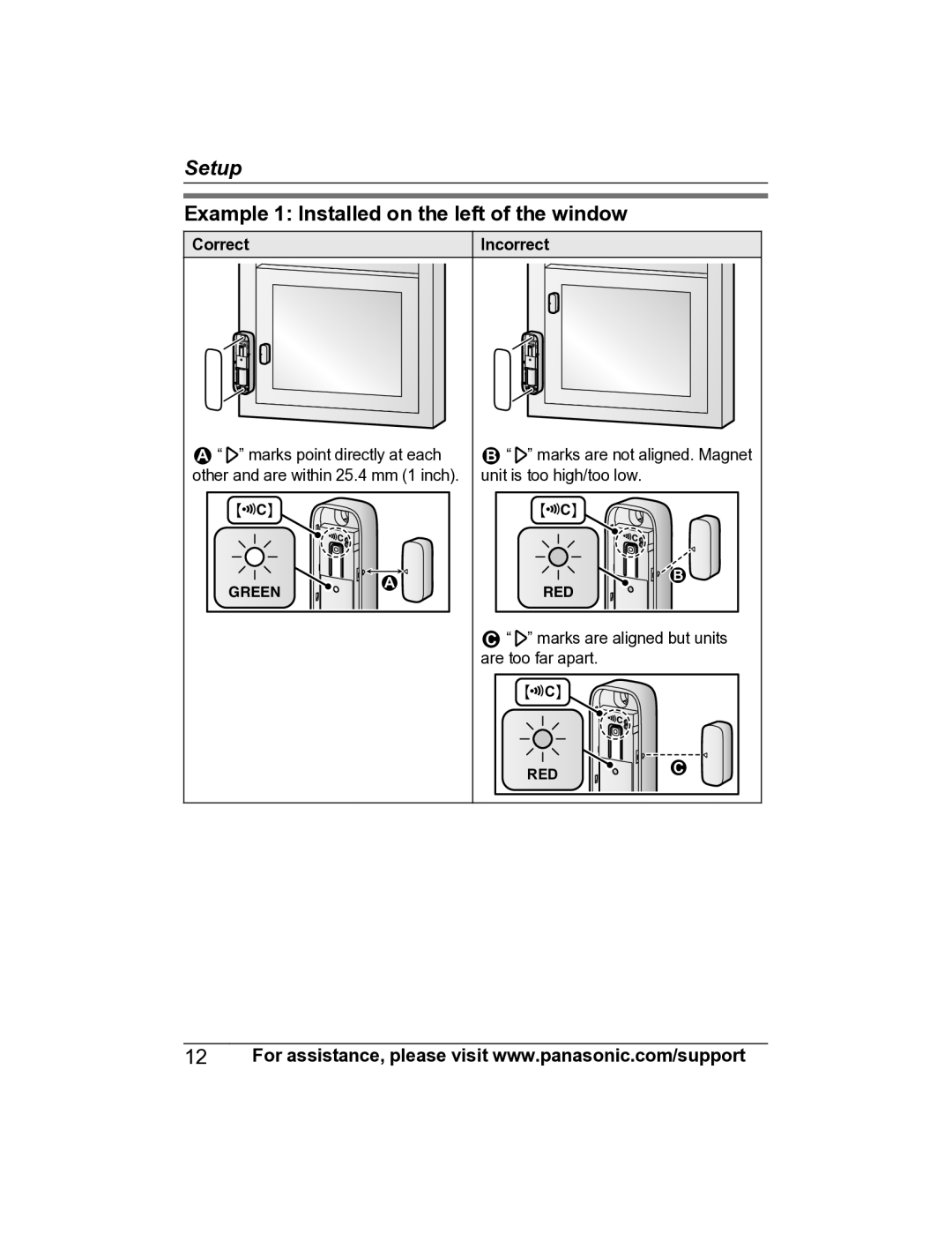 Panasonic KX-HNS101 manual Example 1 Installed on the left of the window, Correct, Incorrect 