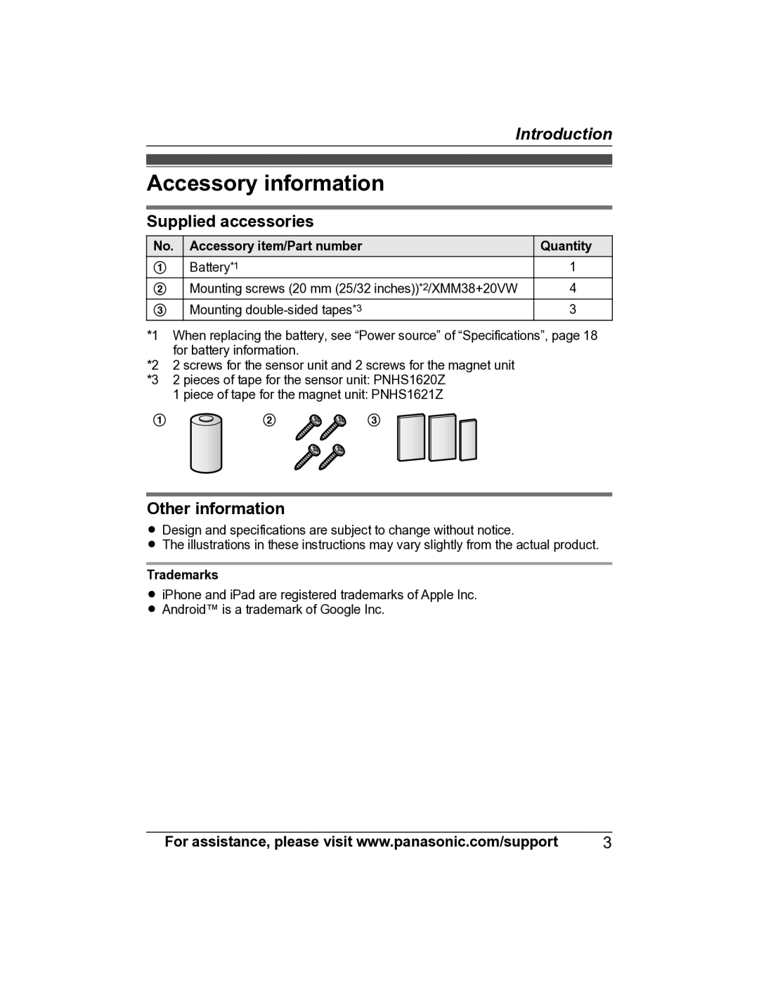 Panasonic KX-HNS101 manual Accessory information, Supplied accessories, Other information 