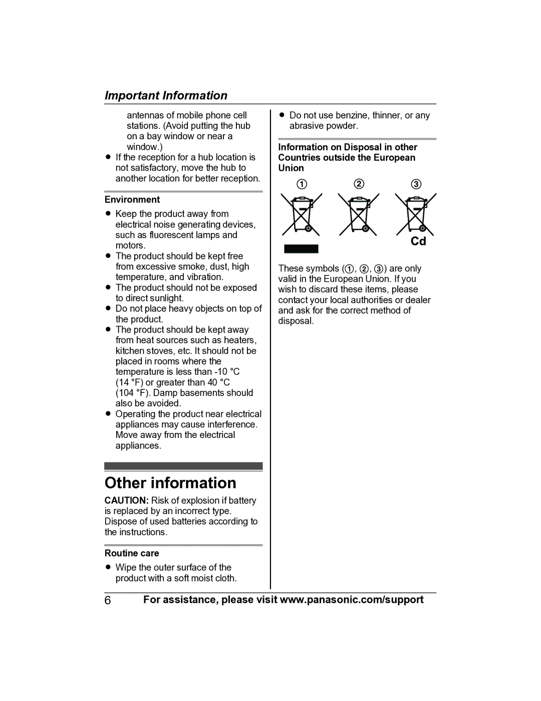 Panasonic KX-HNS101 manual Other information, Environment, Routine care 