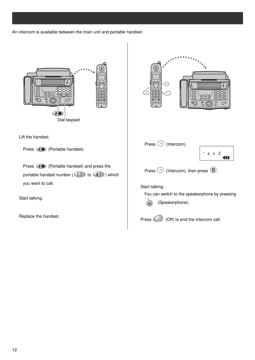 Panasonic KX-L6CL Intercom between the main unit and portable handset, Using the main unit, Using the portable handset 