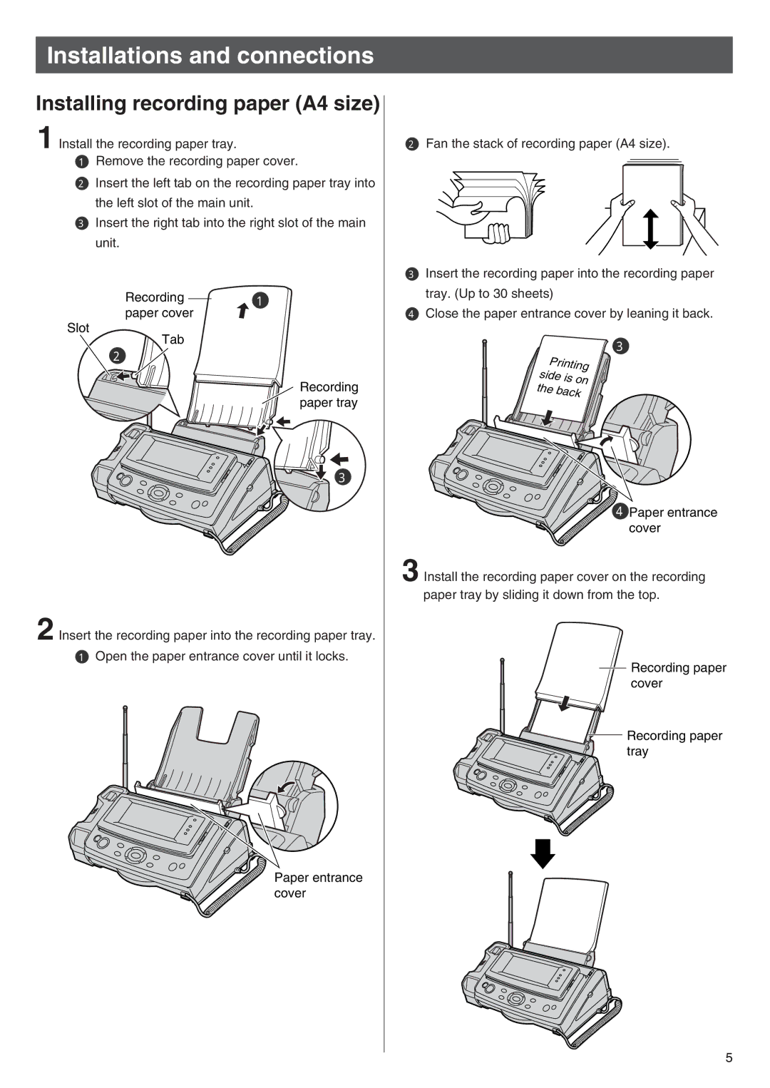 Panasonic KX-L6CL specifications Installing recording paper A4 size 