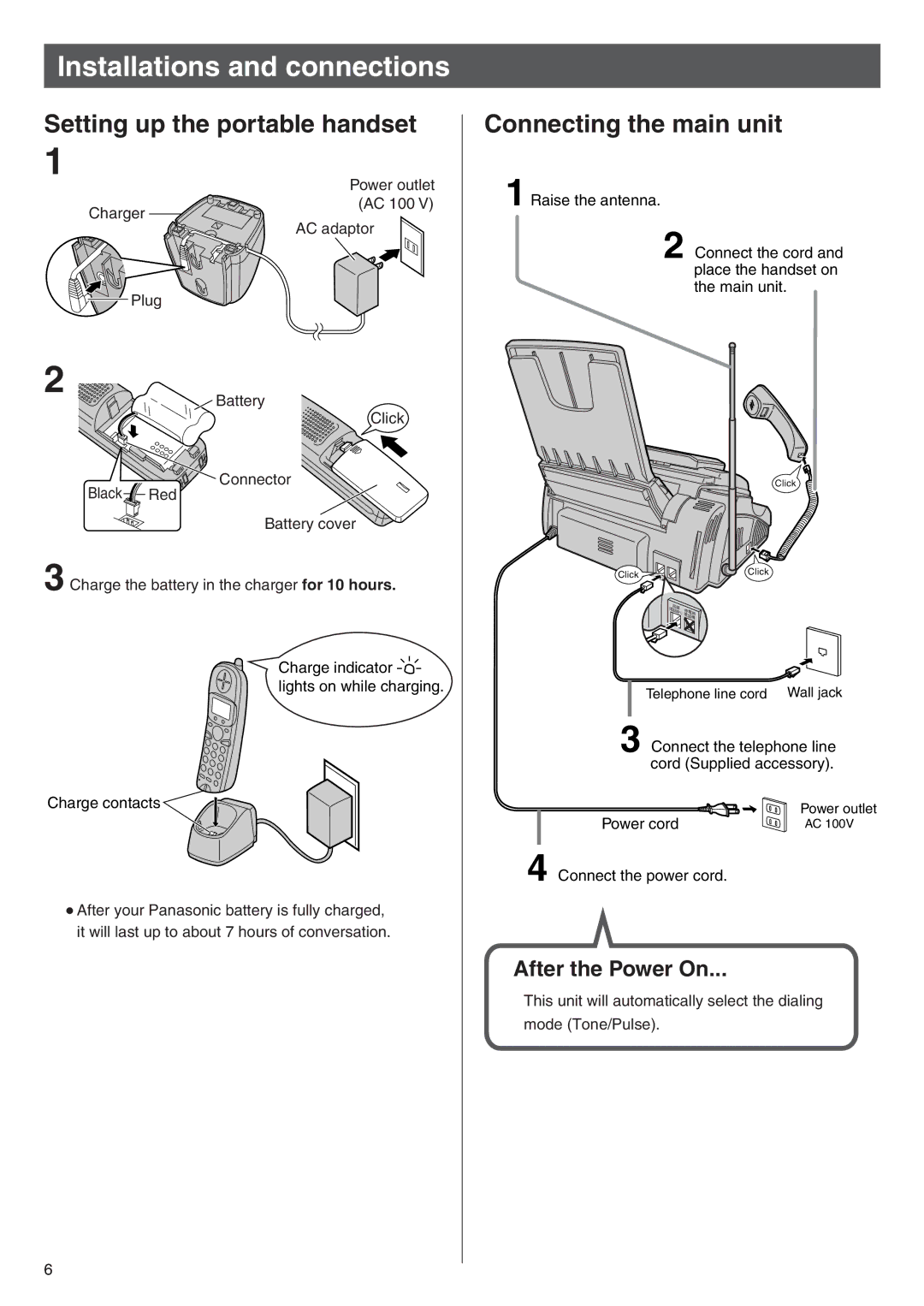 Panasonic KX-L6CL specifications Setting up the portable handset, Connecting the main unit 