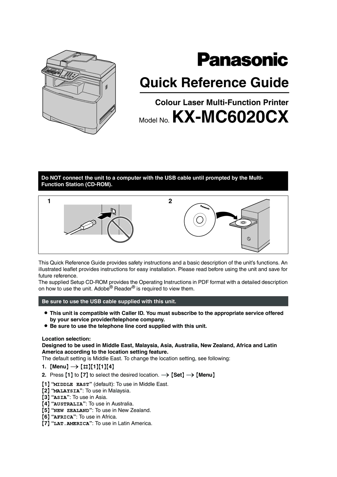 Panasonic operating instructions Model No. KX-MC6020CX, Colour Laser Multi-Function Printer 