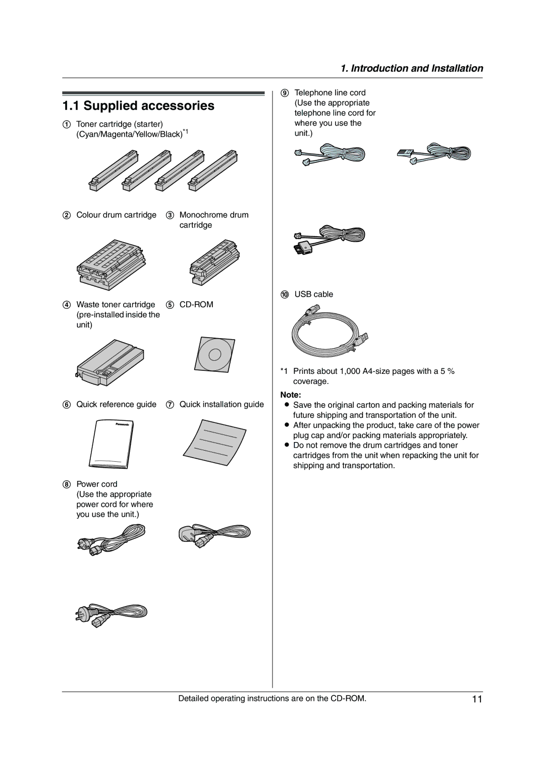 Panasonic KX-MC6020CX operating instructions Supplied accessories 