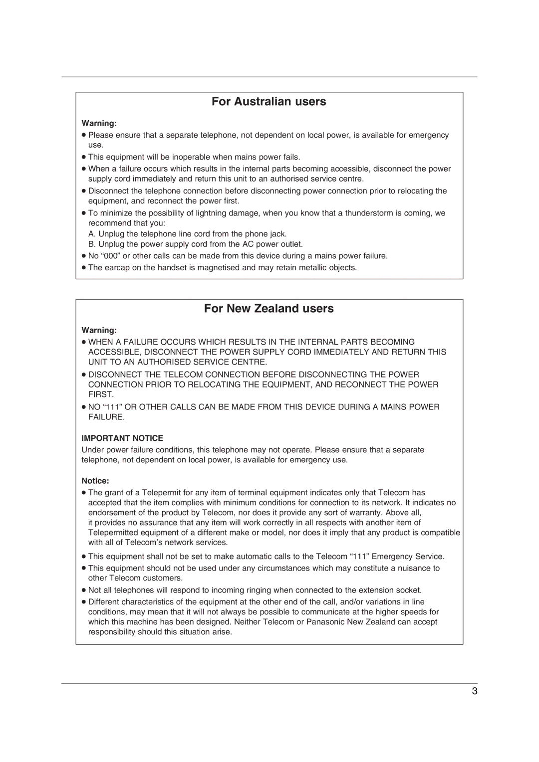 Panasonic KX-MC6020CX operating instructions For Australian users, For New Zealand users 