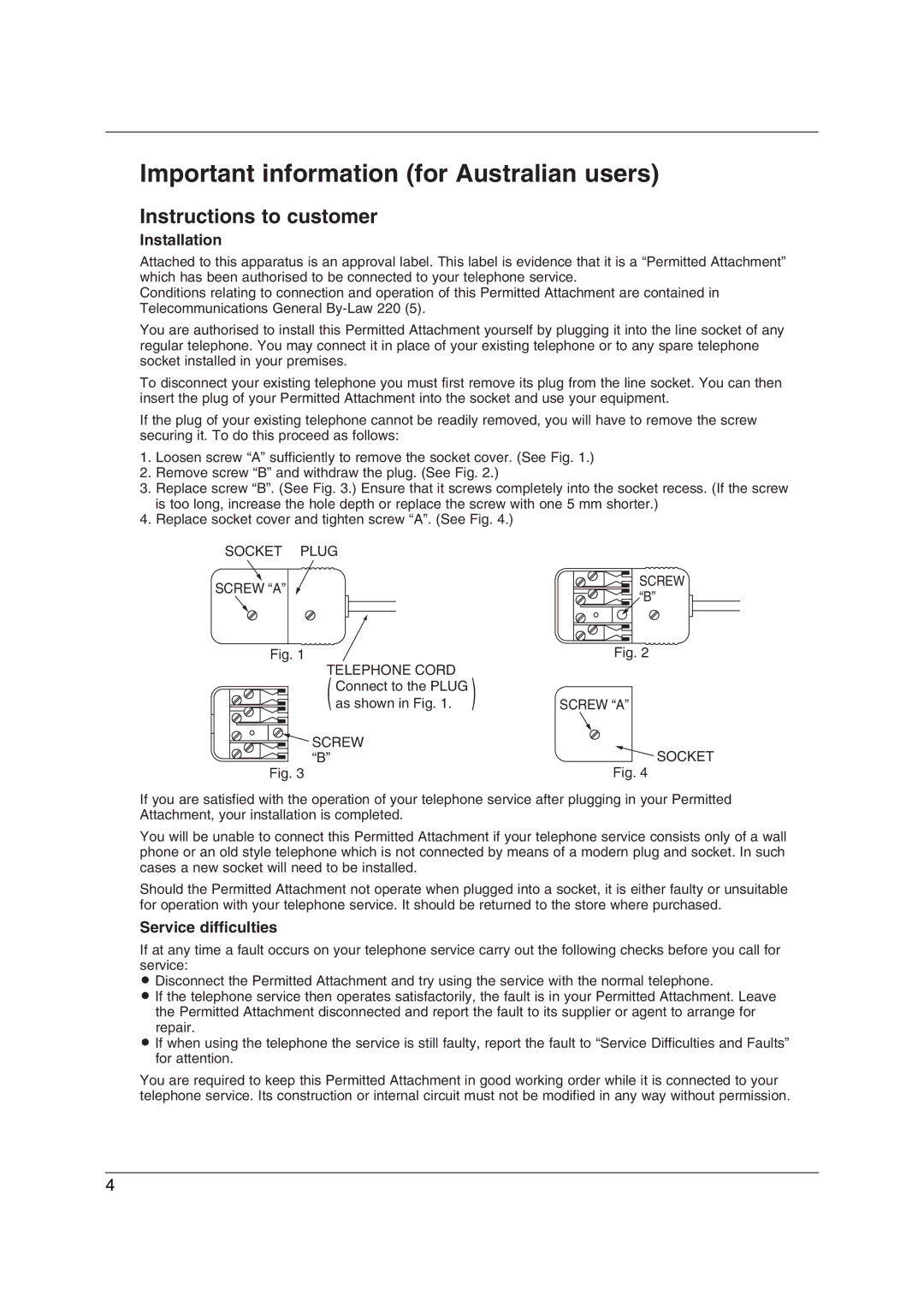 Panasonic KX-MC6020CX operating instructions Important information for Australian users, Instructions to customer 