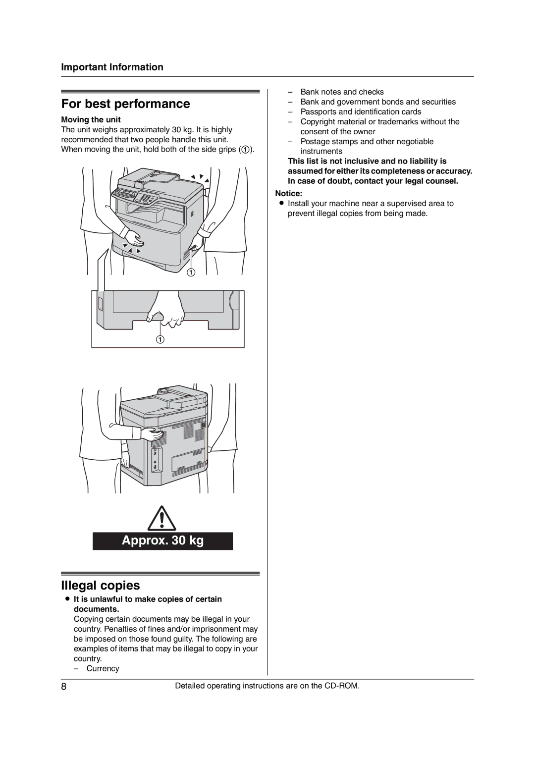 Panasonic KX-MC6020CX operating instructions For best performance, Illegal copies 