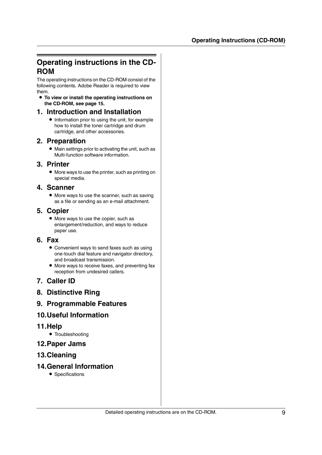 Panasonic KX-MC6020CX operating instructions Operating instructions in the CD 