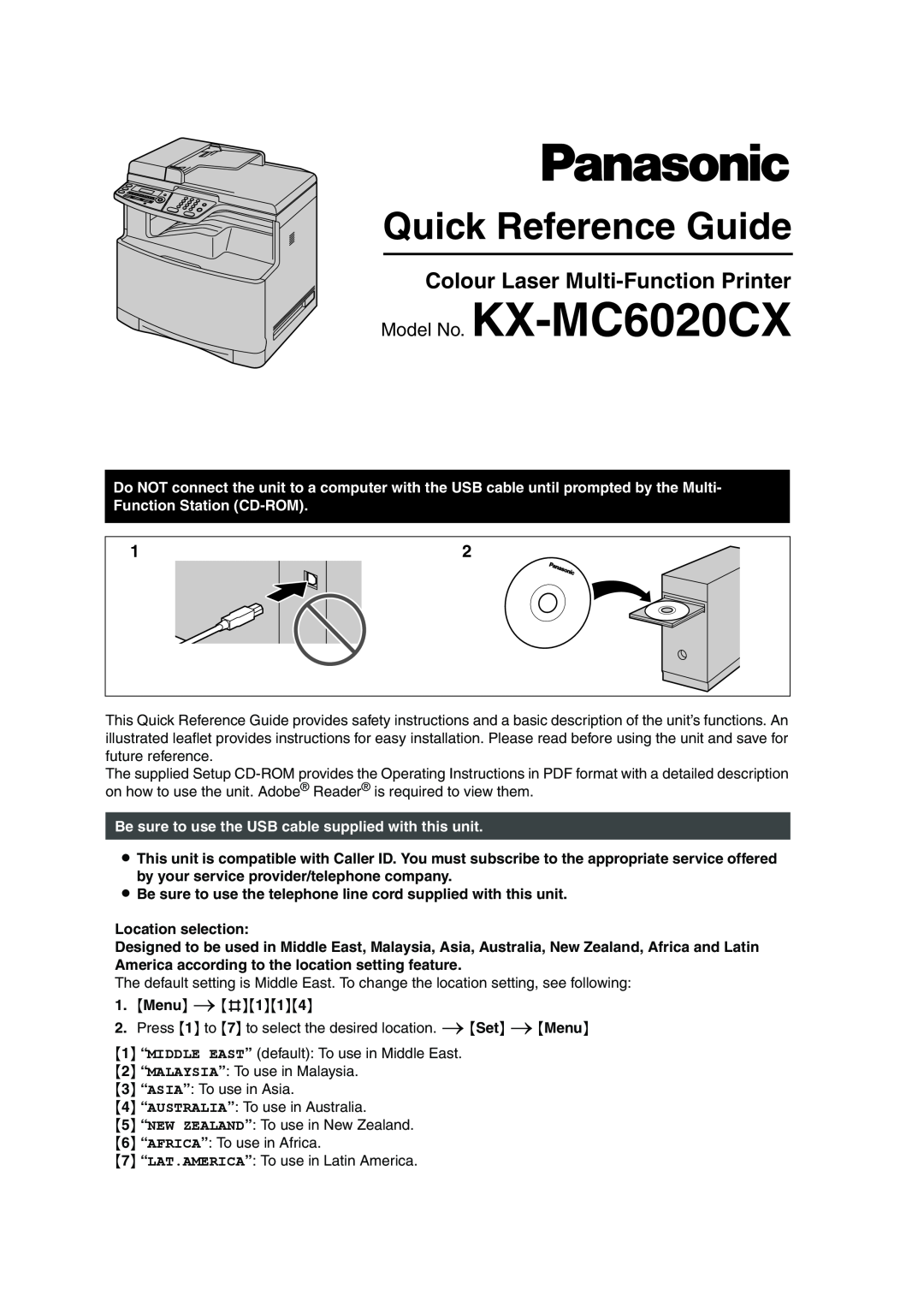 Panasonic KX-MC6020CX operating instructions Colour Laser Multi-Function Printer, Location selection 